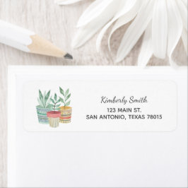 Etiqueta Endereço de Casa com Plantas em Aquarela