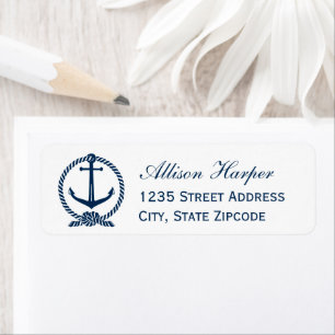 Etiqueta Endereço de Casamento Âncora Naval Branco Náutico