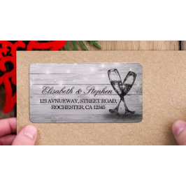 Etiqueta Endereço de Casamento Champagne Glass Wood String 