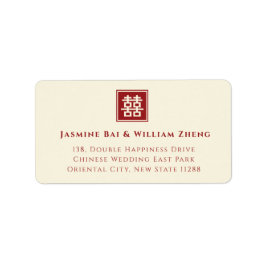 Etiqueta Endereço de Casamento Chinês Dupla Felicidade Quad