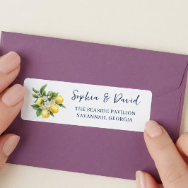 Etiqueta Endereço de Casamento com Aquarela de Limão Medite