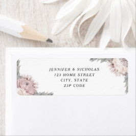 Etiqueta Endereço de Casamento com Flores Secas Boho Rosa E