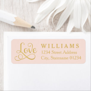 Etiqueta Endereço de Casamento com Letra de Amor em Dourado