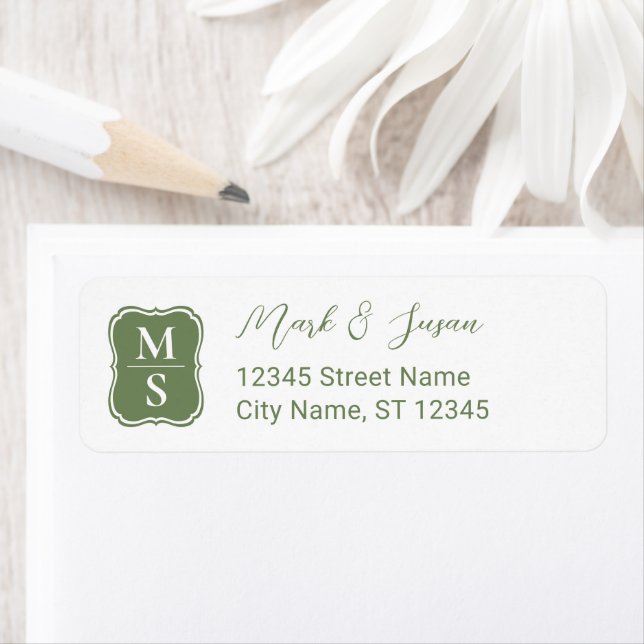 Etiqueta Endereço de Casamento com Monograma Verde (Insitu)
