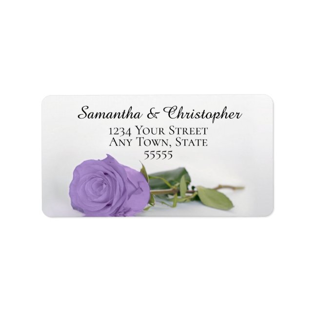 Etiqueta Endereço de Casamento com Rosa de Lavanda Roxo da  (Frente)