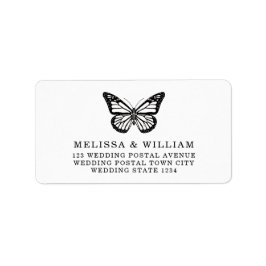 Etiqueta Endereço de Casamento da Borboleta Negra e Branca
