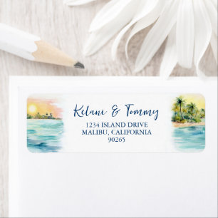 Etiqueta Endereço de Casamento de Árvore Tropical Beach Sun