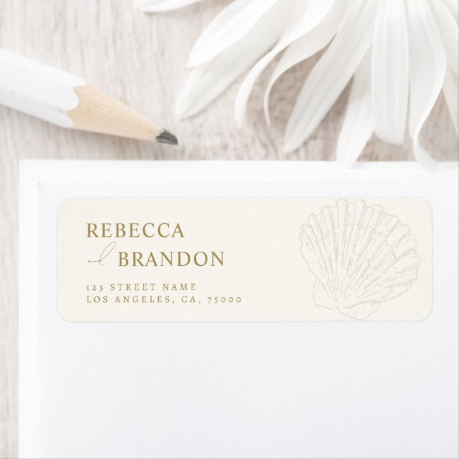 Etiqueta Endereço de Casamento de Conchas do Mar Desenhadas (Insitu)
