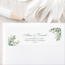 Etiqueta Endereço de Casamento de Eucalipto com Vegetação M