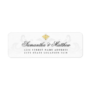 Etiqueta Endereço de Casamento de Script Dourado Damask Vin