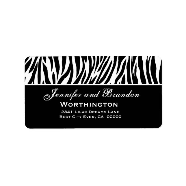 Etiqueta Endereço de Casamento de Zebra Negra e Branca (Frente)
