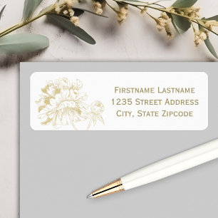 Etiqueta Endereço de Casamento Elegante com Peônia Floral D