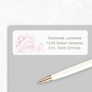 Etiqueta Endereço de Casamento Elegante Flor de Peônia Rosa