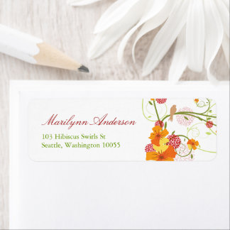 Etiqueta Endereço de Casamento Floral Amarelo Hibiscus & Sw