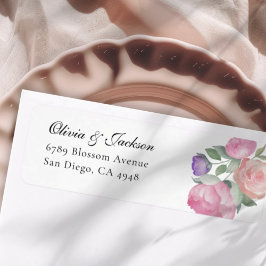 Etiqueta Endereço de Casamento Floral Aquarela Boho Blush