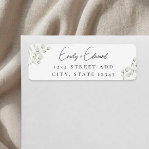 Etiqueta Endereço de Casamento Floral Branco com Verde Folh