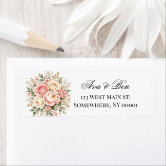 Etiqueta Endereço de Casamento Floral Champanhe Blush Sage