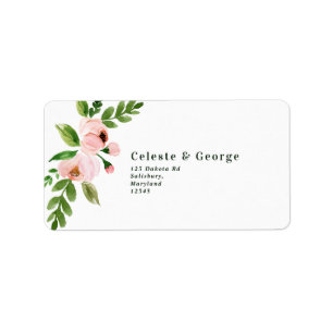 Etiqueta Endereço de casamento floral de cor rosa-d-água