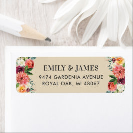 Etiqueta Endereço de Casamento Floral Outonal Rústico Borgo