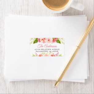 Etiqueta Endereço de Casamento Floral Rosa Romântico