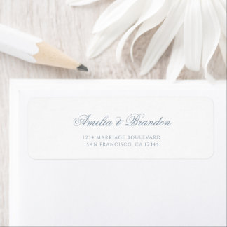 Etiqueta Endereço de Casamento Minimal Formal em Script Azu