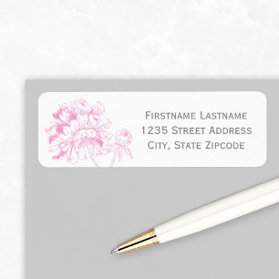 Etiqueta Endereço de Casamento Peônia Floral Rosa Fúcsia