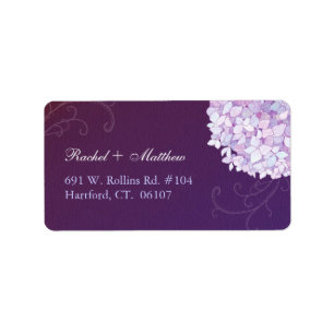 Etiqueta Endereço de Casamento Roxo Profundo de Hydrangeas