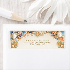Etiqueta Endereço de casamento vintage costeira concha do m