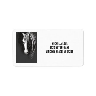 Etiqueta Endereço de Cavalo Abstrato Preto Branco