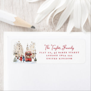Etiqueta Endereço de Cena de Cidade de Watercolor no Natal