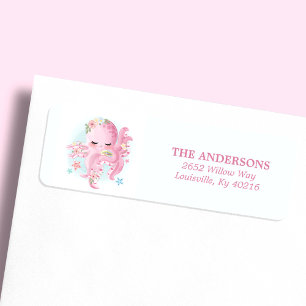 Etiqueta Endereço de Chuveiro de Bebê em Aquarela Rosa Fofa