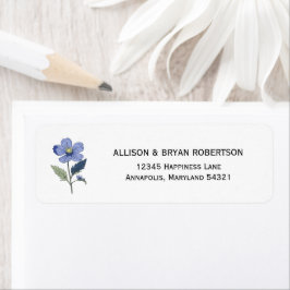 Etiqueta Endereço de Convite de Casamento Floral Azul Periw