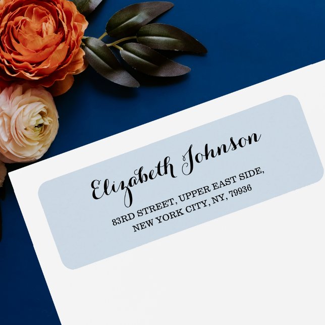 Etiqueta Endereço de devolução azul brilhante elegante pers (Custom Elegant Light Dusty Blue Return Address Label)