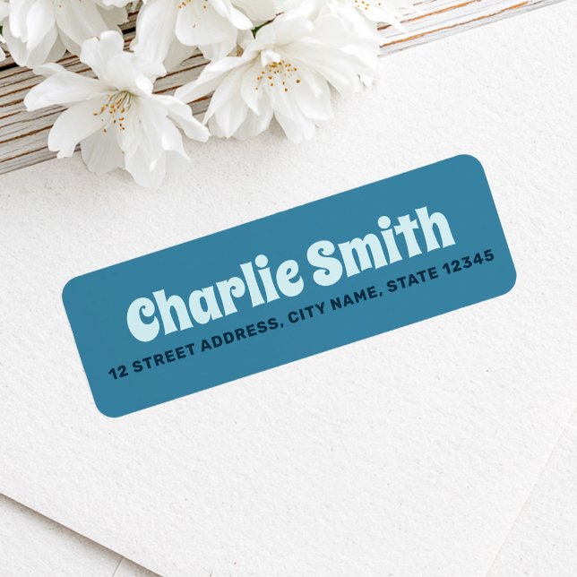 Etiqueta Endereço de devolução azul retrô (Retro blue return address label)