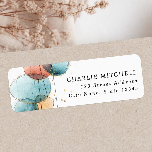Etiqueta endereço de devolução azul-rosa-azul-abstrato (Abstract shape blue pink terracotta return address label)