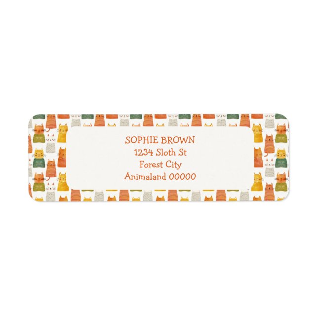 Etiqueta Endereço de Devolução Colorida de Padrão de Cat Wh (Frente)