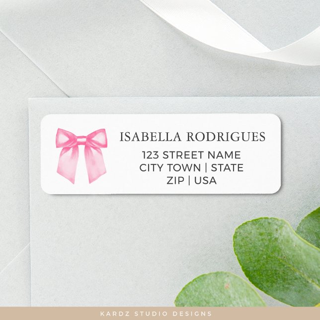 Etiqueta Endereço de Devolução com Laço Rosa Elegante (Personalize with your name and address, choose size.)