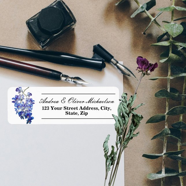 Etiqueta Endereço de devolução da caligrafia Elegante Blue  (Criador carregado)
