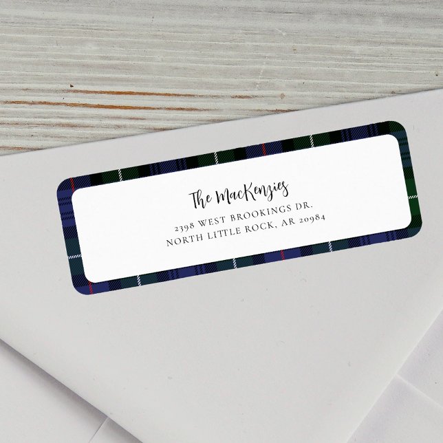 Etiqueta Endereço de devolução da família Xadrez MacKenzie  (Mackenzie Tartan Christmas Return Address Label)