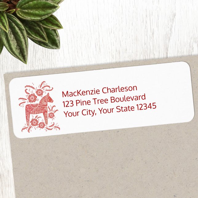 Etiqueta Endereço de devolução Dala Horse sueco (Swedish Dala Horse personalized return address label)