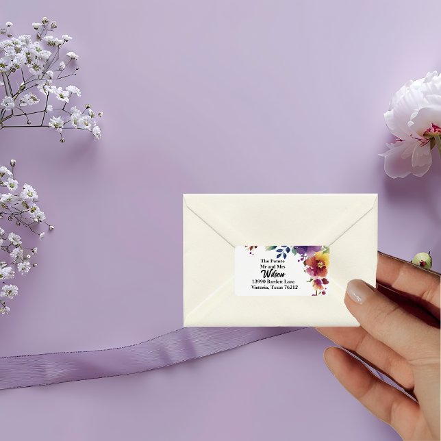 Etiqueta Endereço de Devolução das Flores de Aquarela Elega (Criador carregado)