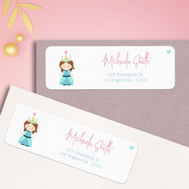 Etiqueta Endereço de Devolução de Aniversário de Princesa M (Cute Princess Girl Birthday Return Address label by Kinda Cute by Patricia Alvarez)