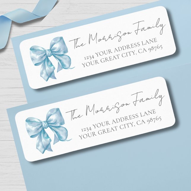 Etiqueta Endereço de devolução de Arco azul simples (Simple Blue Bow Return Address label)
