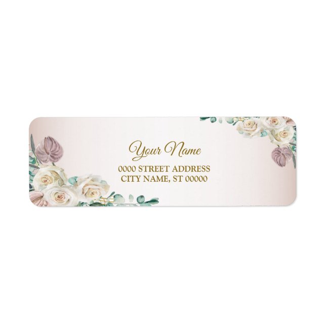 Etiqueta Endereço de Devolução de Casamento Aquarela Rosa B (Frente)