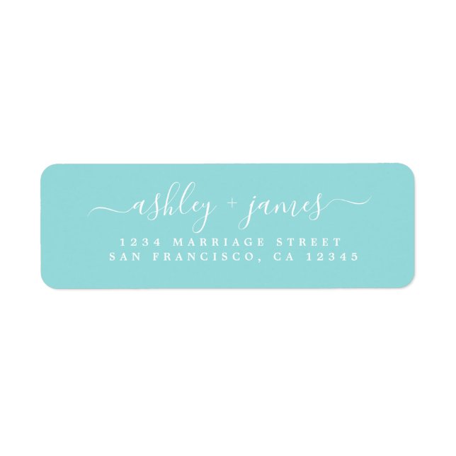 Etiqueta Endereço de Devolução de Casamento Azul de Script  (Frente)