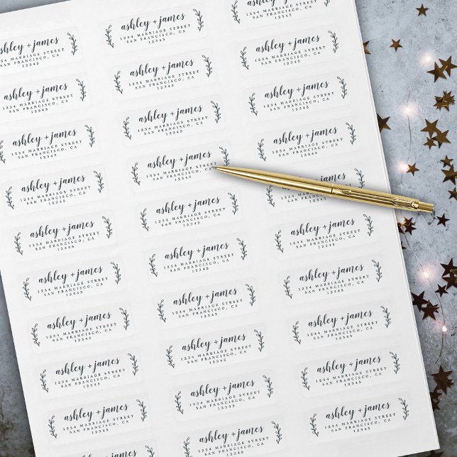 Etiqueta Endereço de Devolução de Casamento Branco Preto do (Criador carregado)