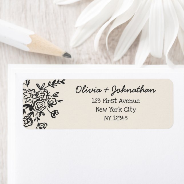 Etiqueta Endereço de Devolução de Casamento com Desenhos à  (Insitu)