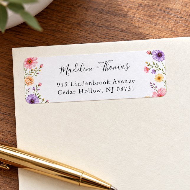 Etiqueta Endereço de Devolução de Casamento com Flor Silves (Criador carregado)