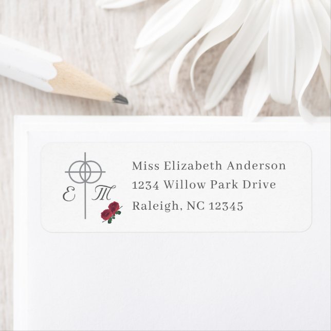 Etiqueta Endereço de devolução de casamento de Rosas finos (Insitu)