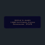 Etiqueta Endereço de devolução de casamento Dourado e Azul<br><div class="desc">Uma etiqueta elegante de endereço de retorno azul de marinho com texto em ouro suave.</div>